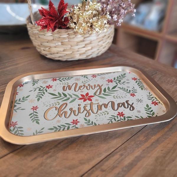 Imagem de Bandeja Retangular Metal Estampa Natal Merry Christmas 34cm x 23cm - Magizi