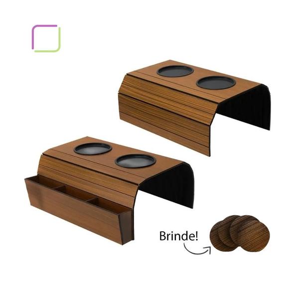 Bandejas De Sofá Kit 2 Unidades Porta Controle + Porta Copos - Box Fan Bandejas De Sofá Kit 2 Unidades Porta Controle + Porta Copos - Box Fan