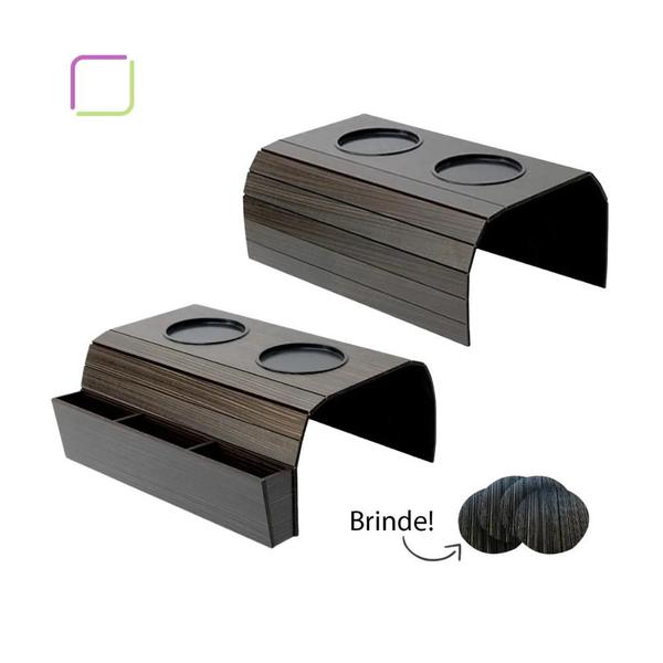 Bandejas De Sofá Kit 2 Unidades Porta Controle + Porta Copos - Box Fan Bandejas De Sofá Kit 2 Unidades Porta Controle + Porta Copos - Box Fan