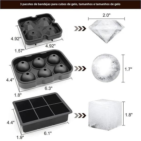 Imagem de Bandejas Grandes de Cubos de Gelo de Silicone Reutilizáveis com Tampa - Moldes para Whisky