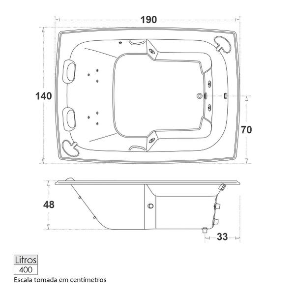 Imagem de Banheira com hidromassagem, 190x140x50, 400 litros