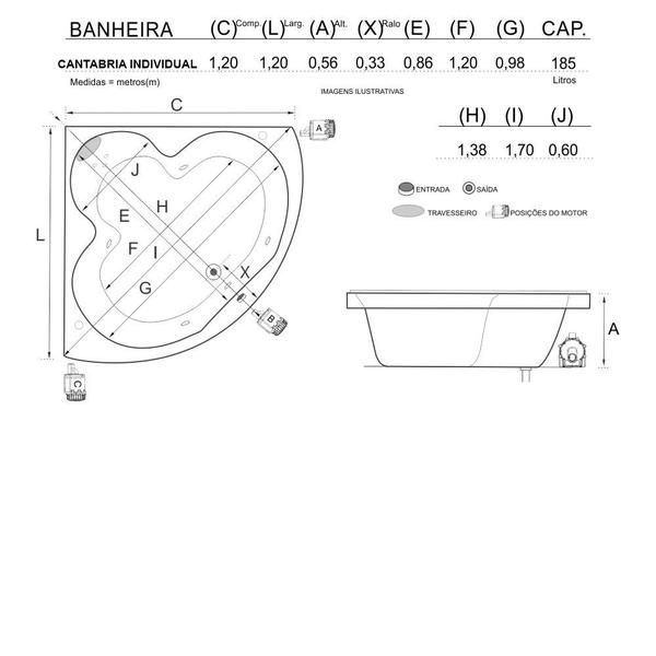 Imagem de Banheira de Canto Cantabria Individual COMPLETA com hidro