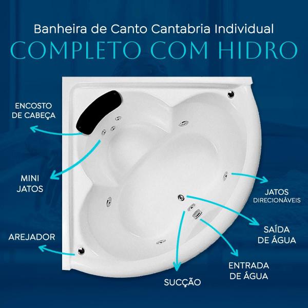 Imagem de Banheira de Canto Cantabria Individual COMPLETA com hidro