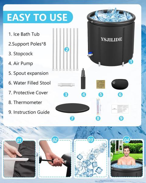 Banheira de gelo YSJILIDE portátil para atletas com tampa 320L Imagem de Banheira de gelo YSJILIDE portátil para atletas com tampa 320L
