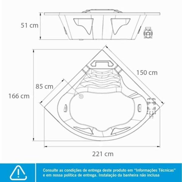 Imagem de Banheira de Hidromassagem Acapulco Gran Luxo 150x211x51cm - P1 - com Aquecedor e Cromoterapia Branco