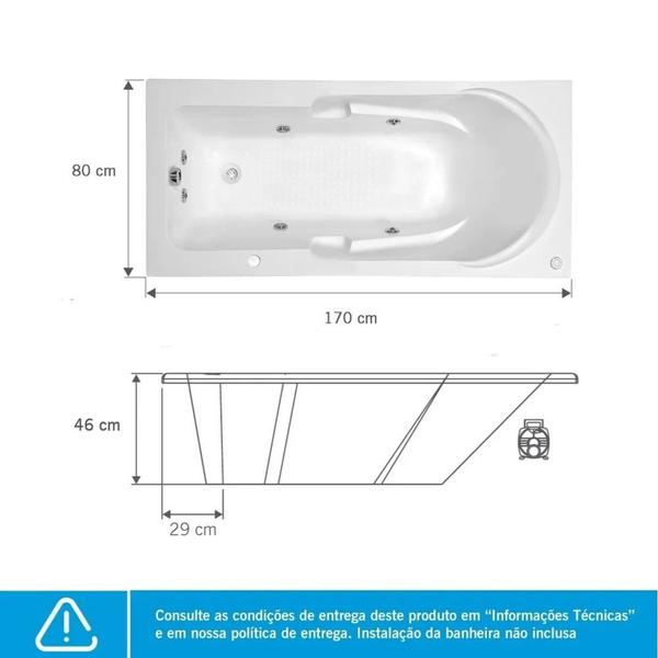 Imagem de Banheira de Hidromassagem Capri Astra em Gel Coat Luxo 170x80x46cm - P2 - 110v - sem Aquecedor Branco