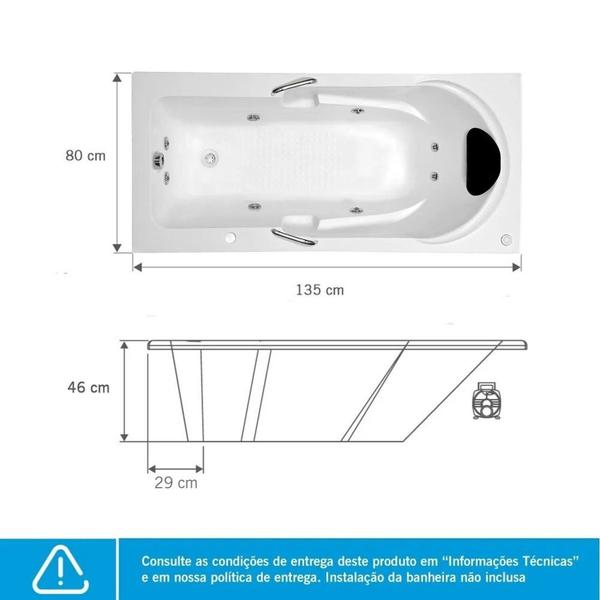 Imagem de Banheira de Hidromassagem Capri Branca em Gel Coat Gran Luxo 135x80x46cm - P5 - 110v - com Aquecedor Branco