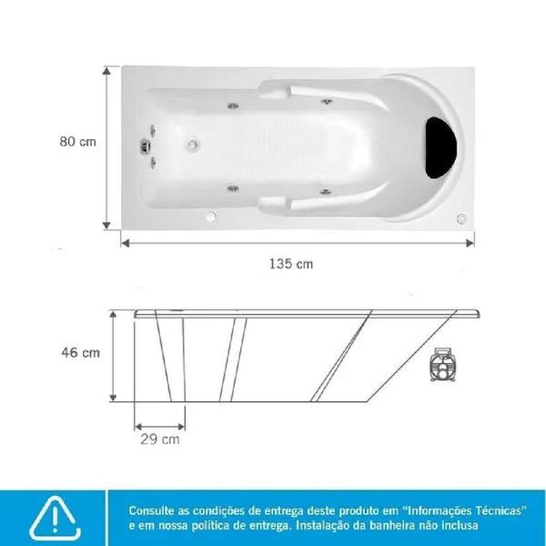 Banheira de Hidromassagem Capri Branca em Gel Coat Super Luxo 135x80x46cm - P1 - com Aquecedor - Astra Imagem de Banheira de Hidromassagem Capri Branca em Gel Coat Super Luxo 135x80x46cm - P1 - com Aquecedor