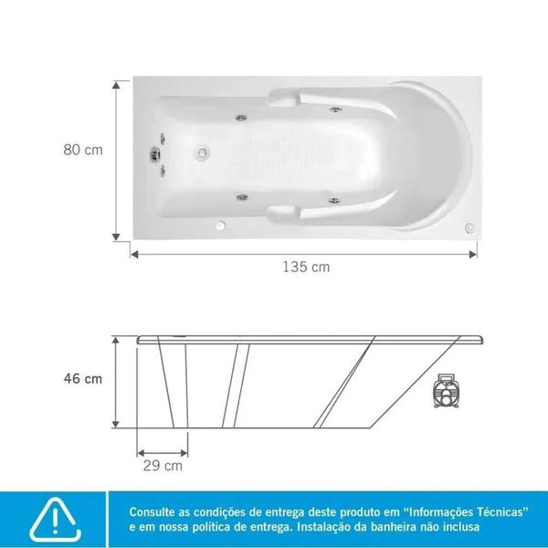 Imagem de Banheira de Hidromassagem Capri Luxo 135x80x46cm - P2 - 220v - com Aquecedor Branco