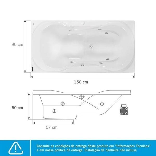 Imagem de Banheira de Hidromassagem Due Gran Luxo 150x90x50cm - P3 - 220v - com Aquecedor e Cromoterapia Branco