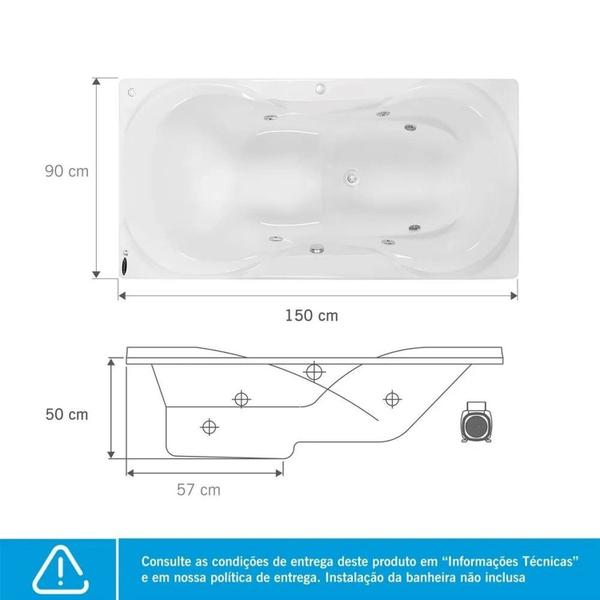 Imagem de Banheira de Hidromassagem Due Gran Luxo 150x90x50cm - P6 - 220v - sem Aquecedor Branco