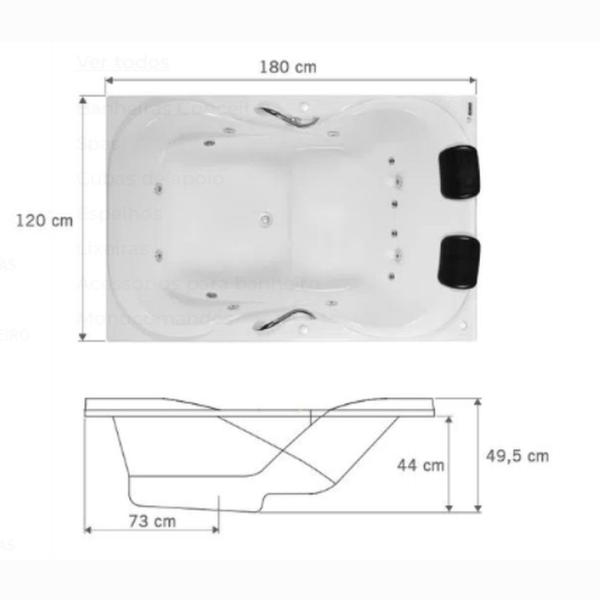 Imagem de Banheira de Hidromassagem Due Maggiore em Gel Coat Gran Luxo com Aquecedor 180 Cm - Volume Ideal 225 Branco