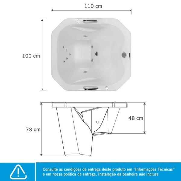 Imagem de Banheira de Hidromassagem em Gel Coat Ofurô Zen Gran Luxo com Aquecedor 110 cm - 230 litros Astra - - 220V