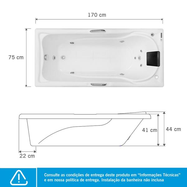 Imagem de Banheira de Hidromassagem Naturale Astra em Gel Coat Gran Luxo com Aquecedor 170 Cm - Volume Ideal 1 Branco