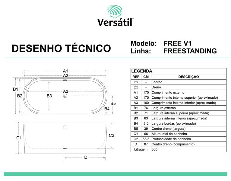 Imagem de BANHEIRA DE IMERSÃO FREESTANDING PRETA 175x76x66  EVEREST ELEGANZA 