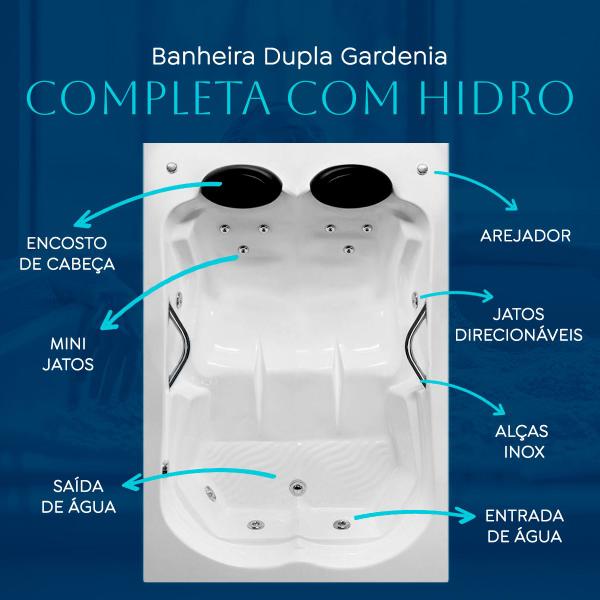 Banheira Dupla Gardenia COMPLETA com hidro em acrílico - LineaPlas Imagem de Banheira Dupla Gardenia COMPLETA com hidro em acrílico