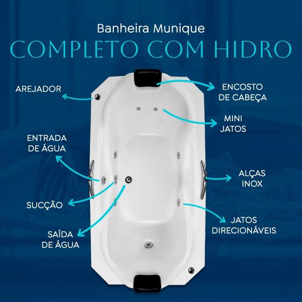 Imagem de Banheira Dupla Munique Retangular Completa Com Hidro Em Acrílico