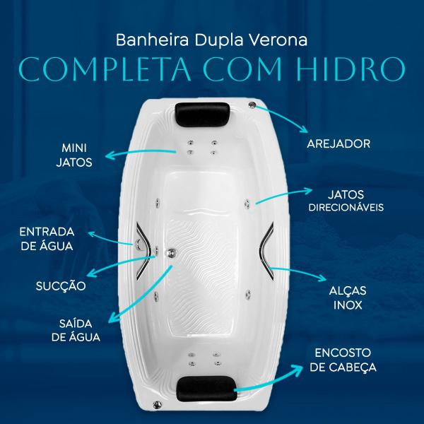 Imagem de Banheira Dupla Verona COMPLETA com hidro em acrílico