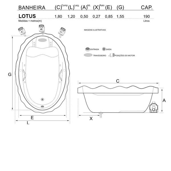 Imagem de Banheira Lotus Individual COMPLETA com hidro em acrílico