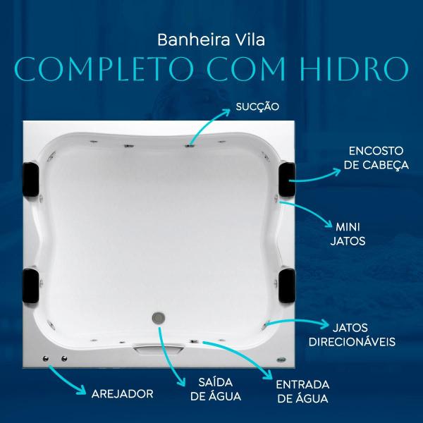 Imagem de Banheira Quadrada Vila COMPLETA com Hidro