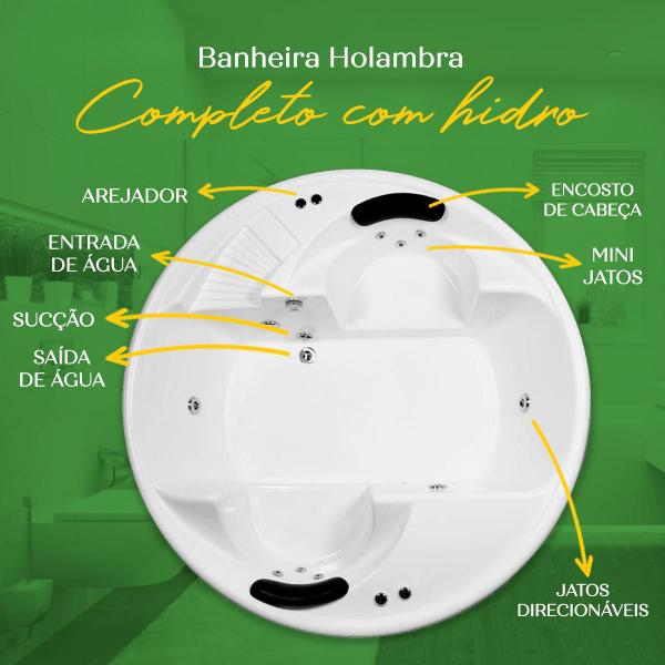 Imagem de Banheira Redonda Holambra COMPLETA com hidro em acrílico