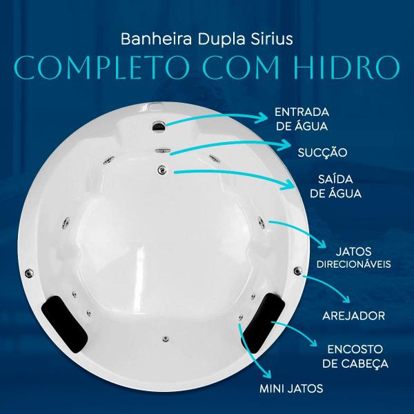 Imagem de Banheira Redonda Sirius COMPLETA com hidro em acrílico