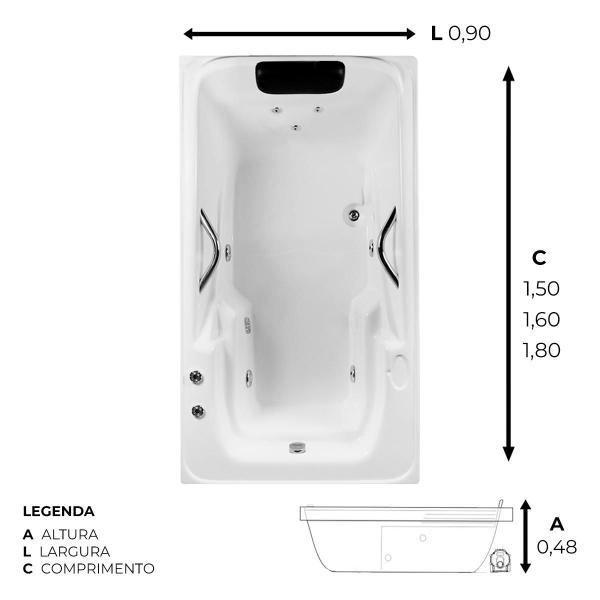 Imagem de Banheira Retangular Monarca COMPLETA com hidro