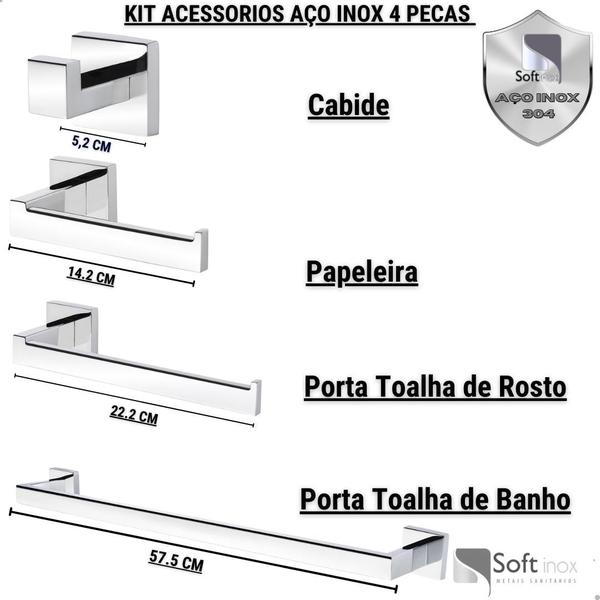 Imagem de Banheiro luxo cromada completo deca torneira quadrada alta 1.1/4 - soft inox