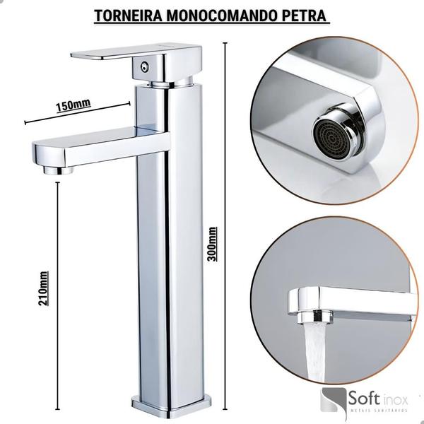 Imagem de Banheiro luxo cromada completo deca torneira quadrada alta 1.1/4 - soft inox