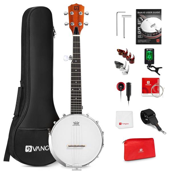 Imagem de Banjo Vangoa Tenor de 5 cordas 66 cm com kit para iniciantes Remo Head