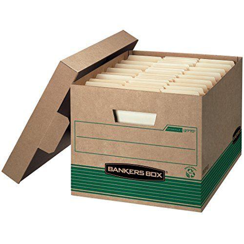 Imagem de Bankers Box STOR/FILE Caixas de Armazenamento de Serviço Médio, FastFold, Tampa de Decolagem, 100% Reciclada, Carta/Legal, Caso de 12 (12770), Kraft/Green, Modelo: 12770