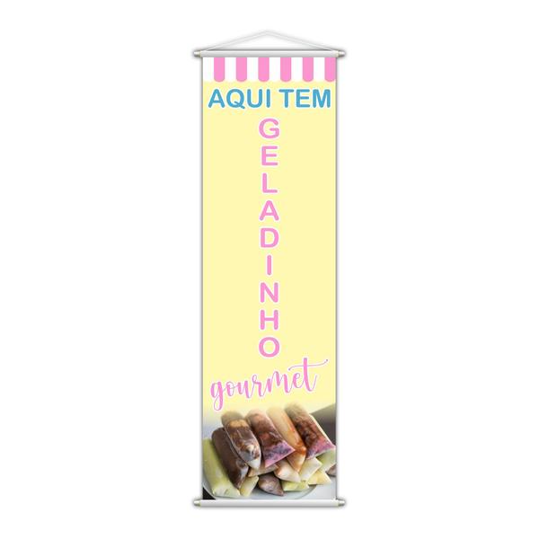 Imagem de Banner Aqui Tem Geladinho Gourmet Lona Serviço 100x30cm