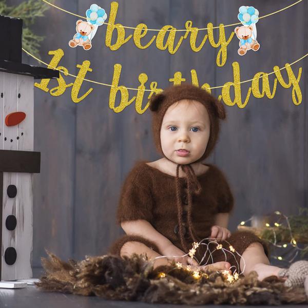 Imagem de Banner de aniversário Little Man Beary First Theme Theme Teddy Bear