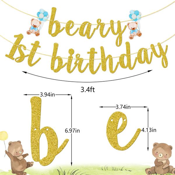 Imagem de Banner de aniversário Little Man Beary First Theme Theme Teddy Bear