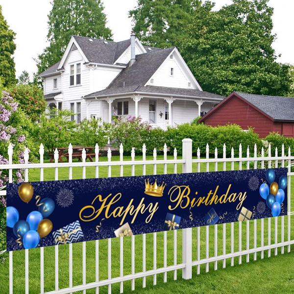 Imagem de Banner de decoração DORCEV Feliz Aniversário azul e dourado 3x5m