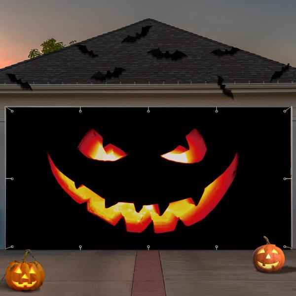 Imagem de Banner de porta de garagem Tingjoo Halloween Pumpkin 8x16 pés