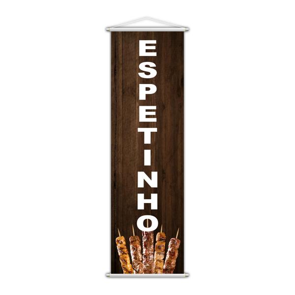 Banner Espetinho Churrasquinho Banca Serviço Lona 100x30cm - PlimShop Imagem de Banner Espetinho Churrasquinho Banca Serviço Lona 100x30cm