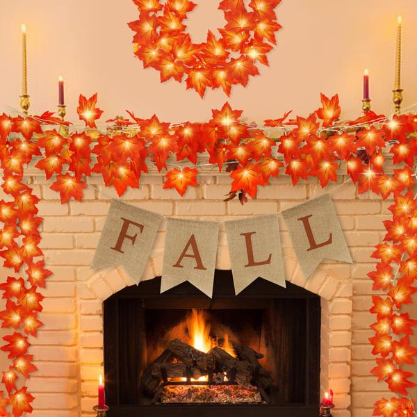 Imagem de Banner Garland with Lights Fall Leaves, pacote com 4, 20 pés - MISS FANTASY