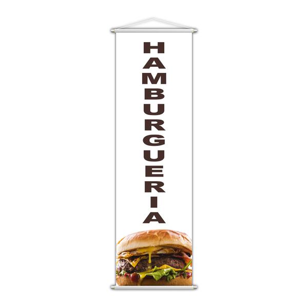 Imagem de Banner Hamburgueria Lancheria Lanche Serviço Branco 100x30cm