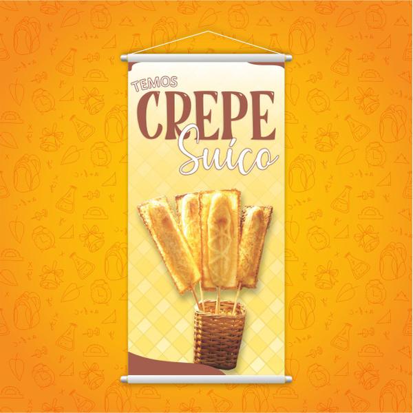 Banner Temos Crepe Suíço Fundo Amarelo Comida Lona 60x40cm - PlimShop Imagem de Banner Temos Crepe Suíço Fundo Amarelo Comida Lona 60x40cm
