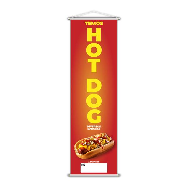 Imagem de Banner Temos Hot Dog Diversos Sabores Lanche Preço 100x30cm