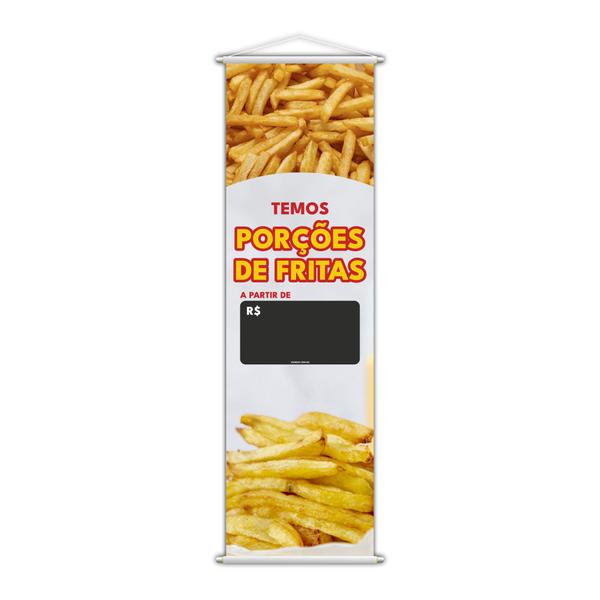 Imagem de Banner Temos Porções de Fritas Comida Lanches Lona 100x30cm