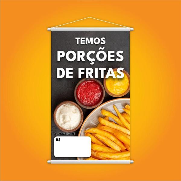 Imagem de Banner Temos Porções De Fritas Lanches Comida Lona Grande