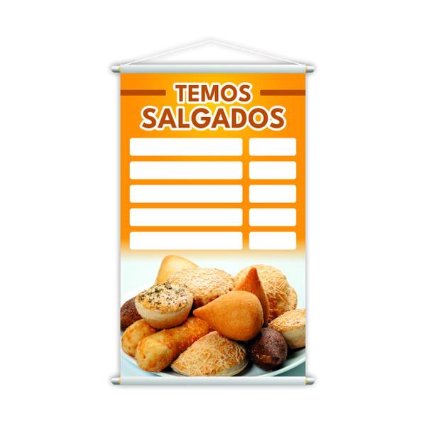 Imagem de Banner Temos Salgados Tabela de Preços Padaria Lona 60x40cm