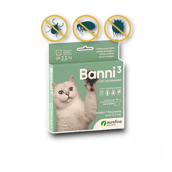 Imagem de Banni 3 Vermífugo e Antipulgas para Gatos 0,3ml Ourofino