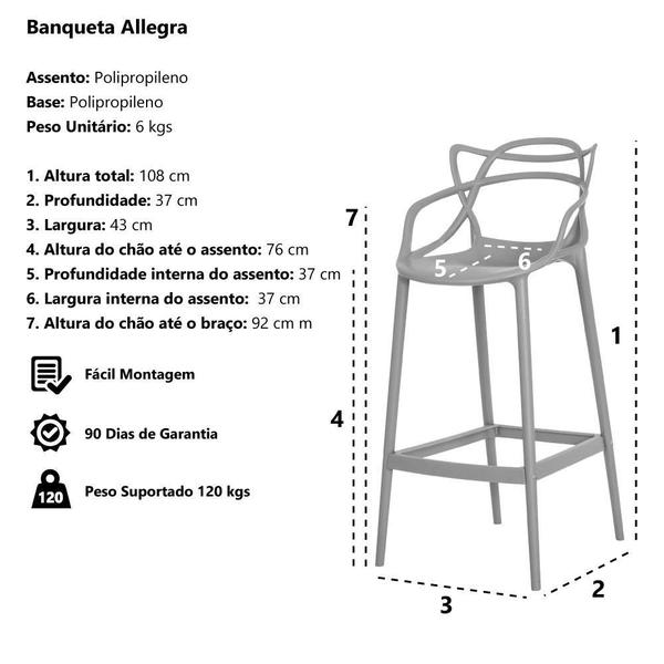 Imagem de Banqueta Allegra Preta Polipropileno Cozinha Bar Bistrô Banc