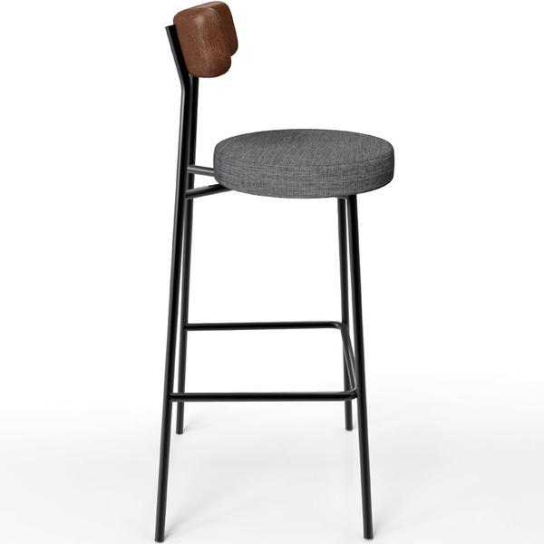Banqueta Alta Bar Cozinha Sala Jantar Milão L02 material sintético Marrom Linho Cinza Escuro - Lyam Decor Imagem de Banqueta Alta Bar Cozinha Sala Jantar Milão L02 material sintético Marrom Linho Cinza Escuro - Lyam Decor