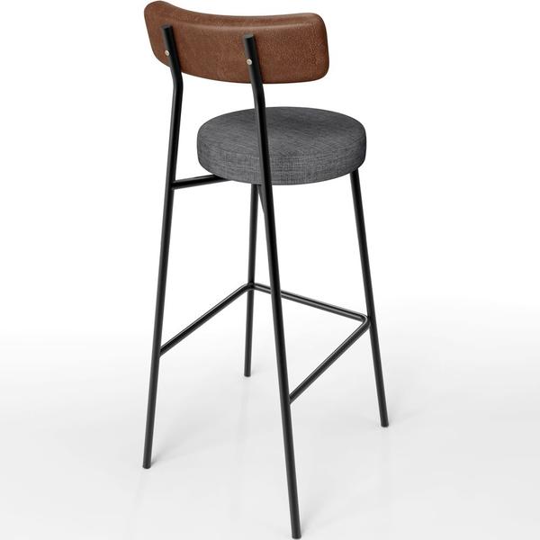 Banqueta Alta Bar Cozinha Sala Jantar Milão L02 material sintético Marrom Linho Cinza Escuro - Lyam Decor Imagem de Banqueta Alta Bar Cozinha Sala Jantar Milão L02 material sintético Marrom Linho Cinza Escuro - Lyam Decor