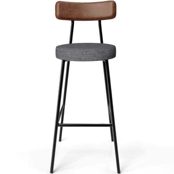 Banqueta Alta Bar Cozinha Sala Jantar Milão L02 material sintético Marrom Linho Cinza Escuro - Lyam Decor Imagem de Banqueta Alta Bar Cozinha Sala Jantar Milão L02 material sintético Marrom Linho Cinza Escuro - Lyam Decor