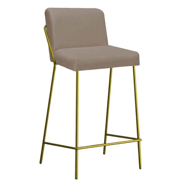 Imagem de Banqueta Alta Com Encosto Drika Industrial Cozinha Bistrô Ferro Dourado Suede Bege- Ahz Móveis